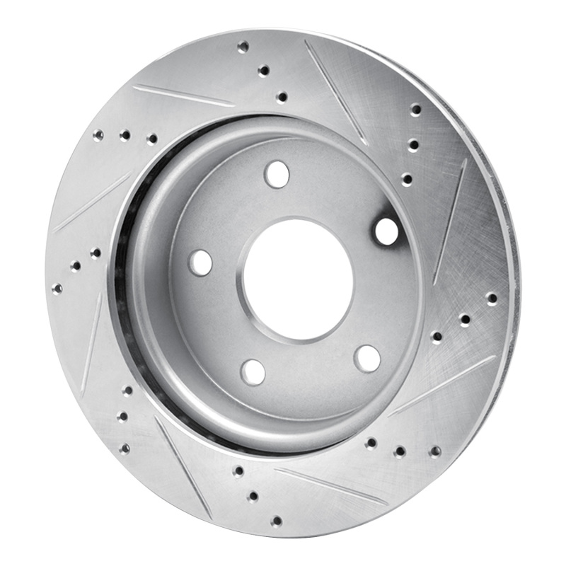 Dodge Dakota Brake Rotor (1) - Front Left - R1 Concepts - Drilled & Slotted - Silver - `05-`11